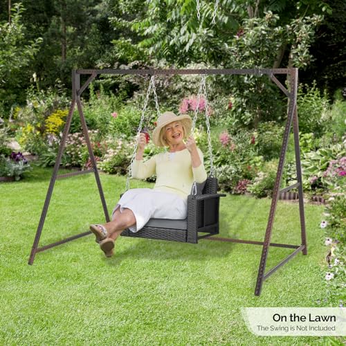 Outdoor Rattan Porch Swing Stand Frame with Hanging Rings - Iron Variation