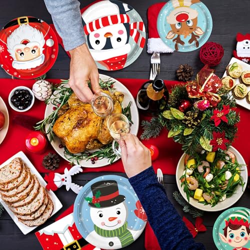 Christmas Paper Plates & Napkins Set Serves 30 — 3 Dinner Plates + 3 Dessert Plates + 40 Napkins