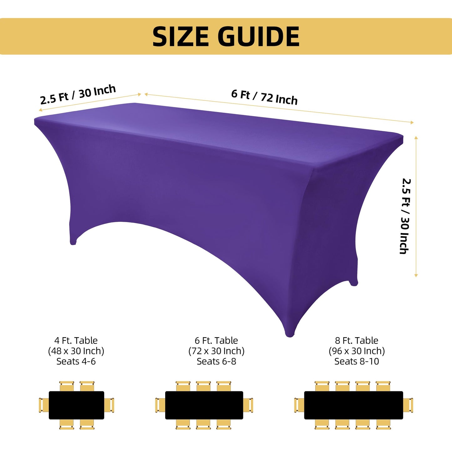 ZarzaaSik 2-Pack 6ft Spandex Table Covers for Rectangle Standard Folding Tables - Wrinkle Resistant Stretch Tablecloths - Ultimate Fitted Table Protector for Parties, Trade Shows, Banquet