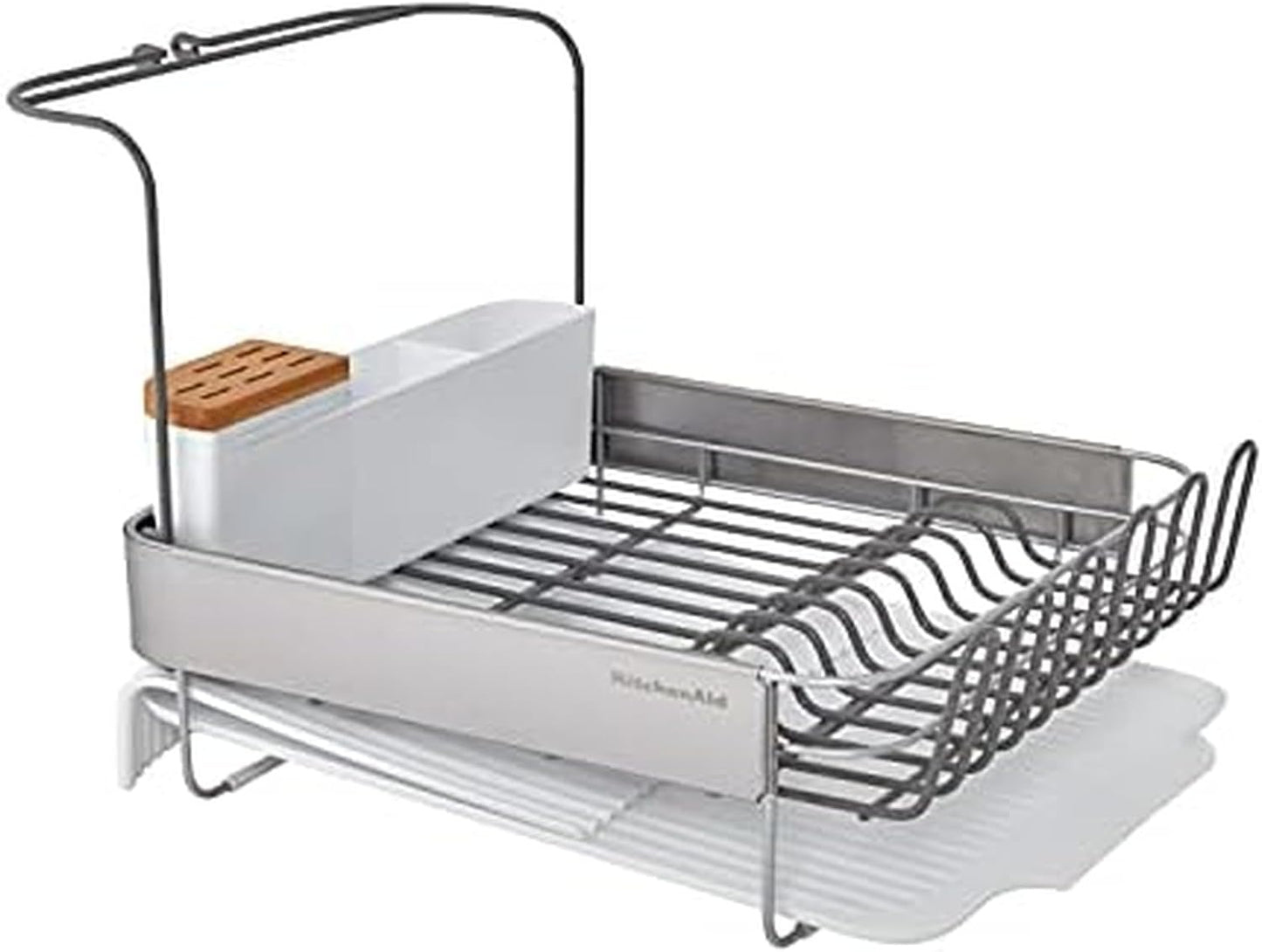 KitchenAid Expandable Dish Rack - Rust Resistant with Self-Draining Angled Drainboard | 24-Inch, White