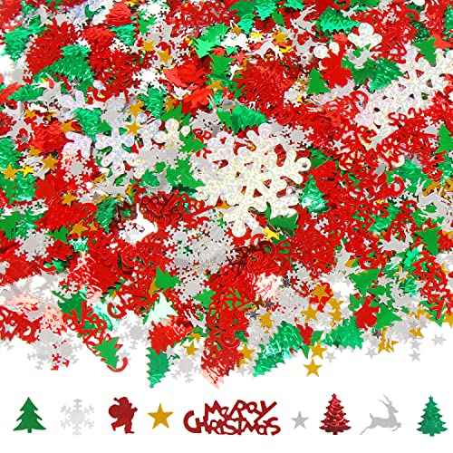 FOIMAS 7200pcs Christmas Confetti,Snowflake Santa Claus Metallic Foil Sequins Glitter Table Scatters for Party Decoration