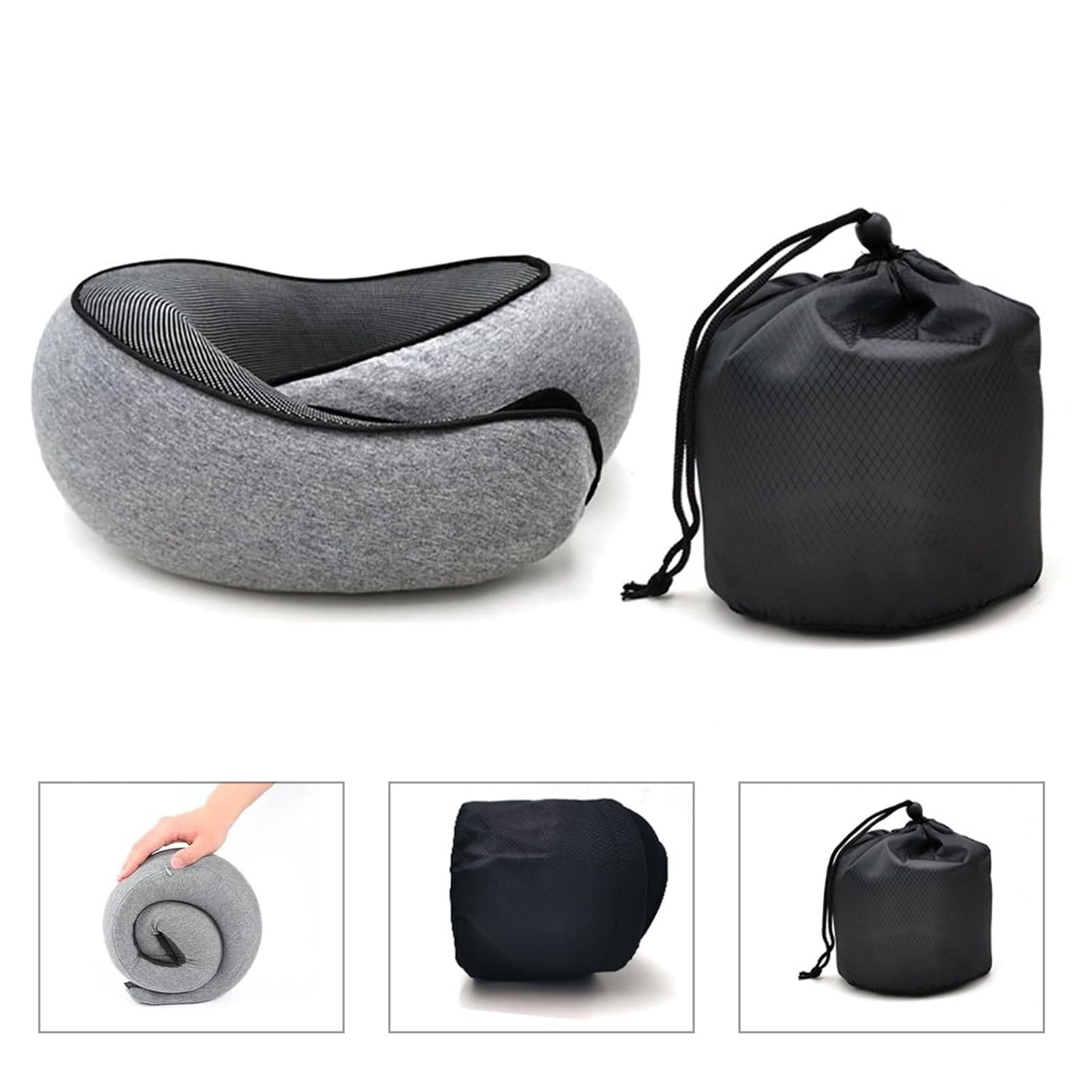 RURING Travel Pillows for Airplanes, Travel Neck Pillow Travel Pillow, Neck Pillow Airplane Memory Foam 360 Degree Support Stowable Pillows for Airplanes Offices and Cars 2PCS (Dark Gray)