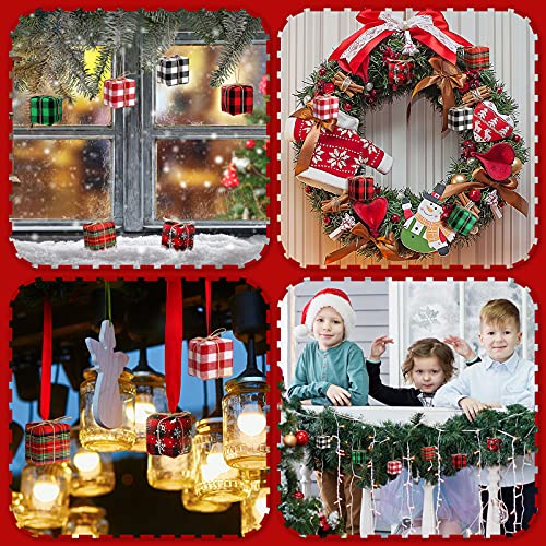 Chivao 24Pcs Mini Christmas Presents Ornaments Buffalo Plaid Multi-Color 1.57in
