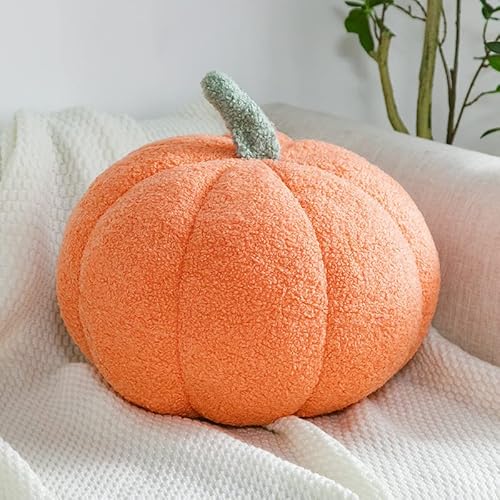 3D Fluffy Pumpkin Plush Stuffed Animal Toy, Pumpkin Pillow for Home Decor, Halloween, Christmas or Birthday Party (Orange, 8 Inch)