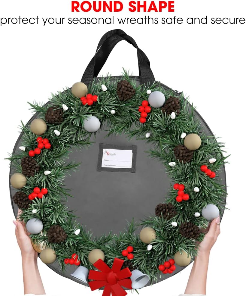 Primode Heavy Duty Wreath Storage Bag | Durable 600D Oxford Polyester for Xmas Wreaths (30", Gray)