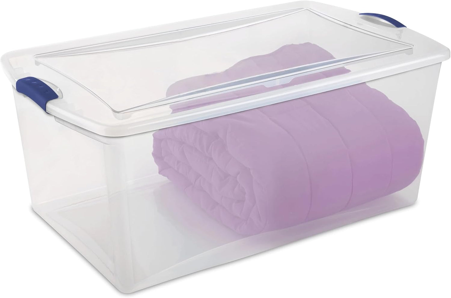 Regine Switzerland 105 QT Transparent Storage Box - Stackable with Blue Lock Mechanism | Ideal for Seasonal Clothing & Garage Organization