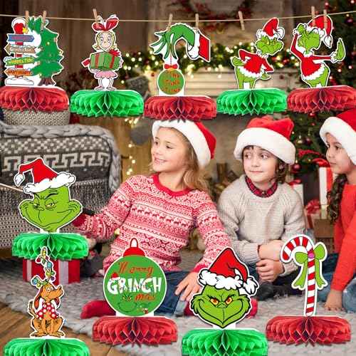 Green Monster Honeycomb Centerpieces Whoville Christmas Table Decorations Holiday Party Decorations for Christmas Party Table Decorations Funny Christmas Party Decorations