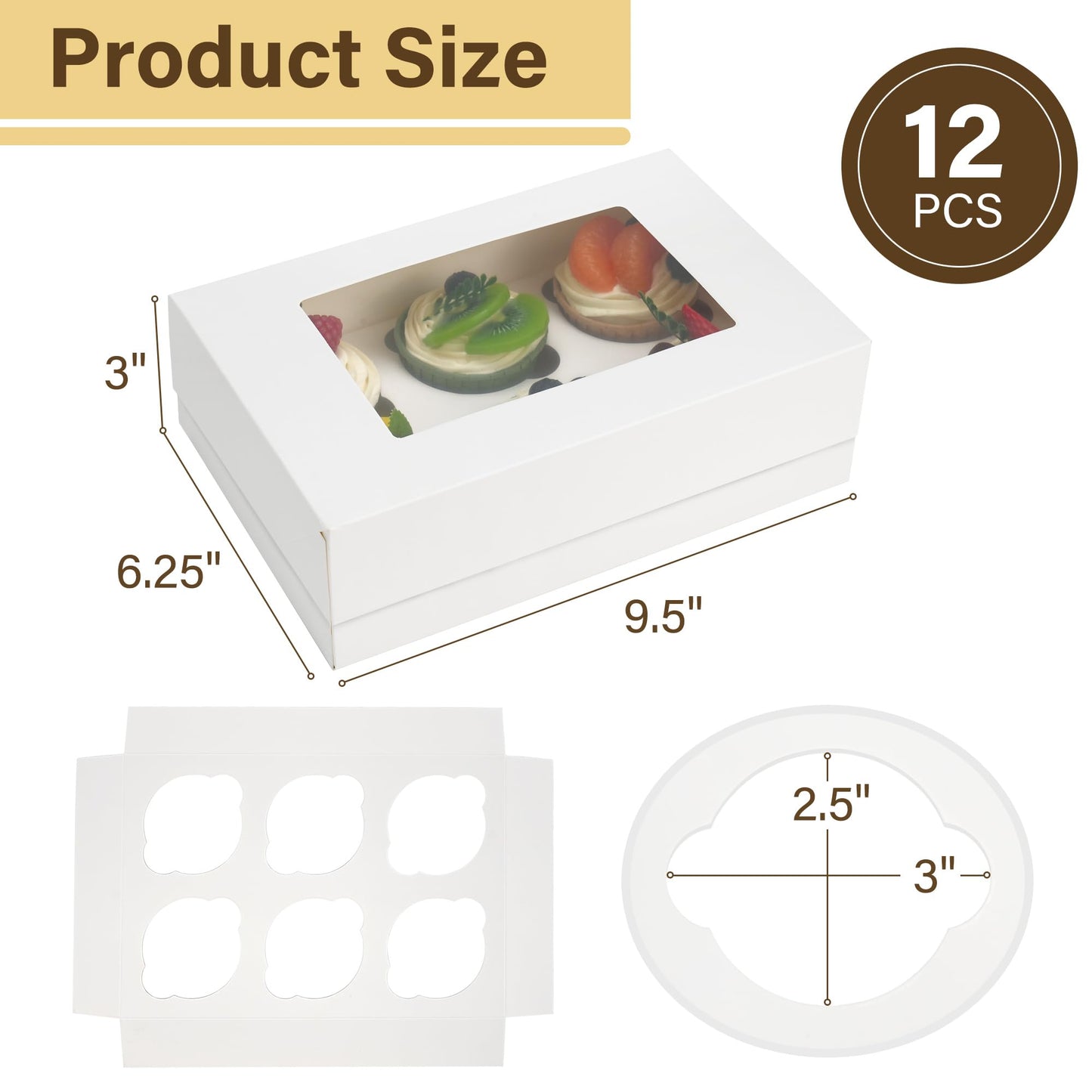 LotFancy 12 Pack Cupcake Boxes 6 Count, Auto-Pop up Cupcake Containers with Window Holding 72 Standard Cupcakes, Food Grade Disposable Pastry Boxes