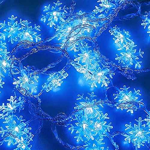 DomeStar Christmas Snowflake String Lights,9.8Ft 20 LED Battery Powered Christmas Fairy Lights Hanging Decor for Xmas Tree Party Wedding New Year Bedroom Patio Wall Indoor Outdoor Decorations Blue