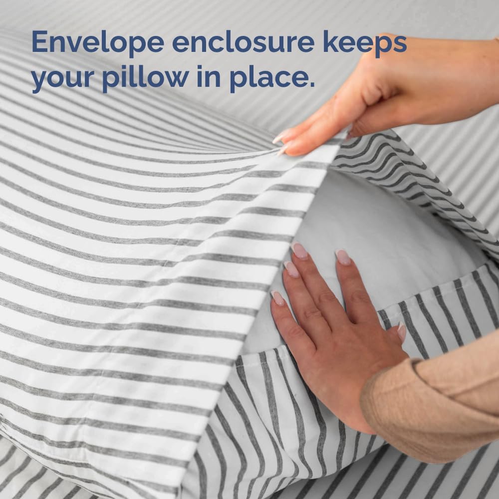 Skiennix Body Pillowcases Set of 4 | Soft, Breathable 20x54 Long Pillow Covers - Grey Stripes, Machine Washable