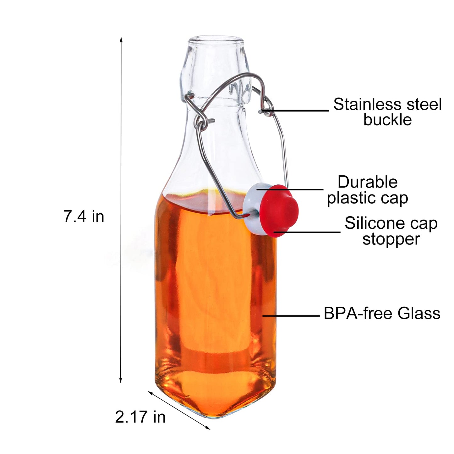 UrSpeedtekLive 12 Pack 8.5oz Swing Top Glass Bottles, 250ML Square Bottles with Airtight Stoppers for Kombucha, Kefir, Vanilla Extract, Beer(Bonus Gaskets, Labels and Funnel)