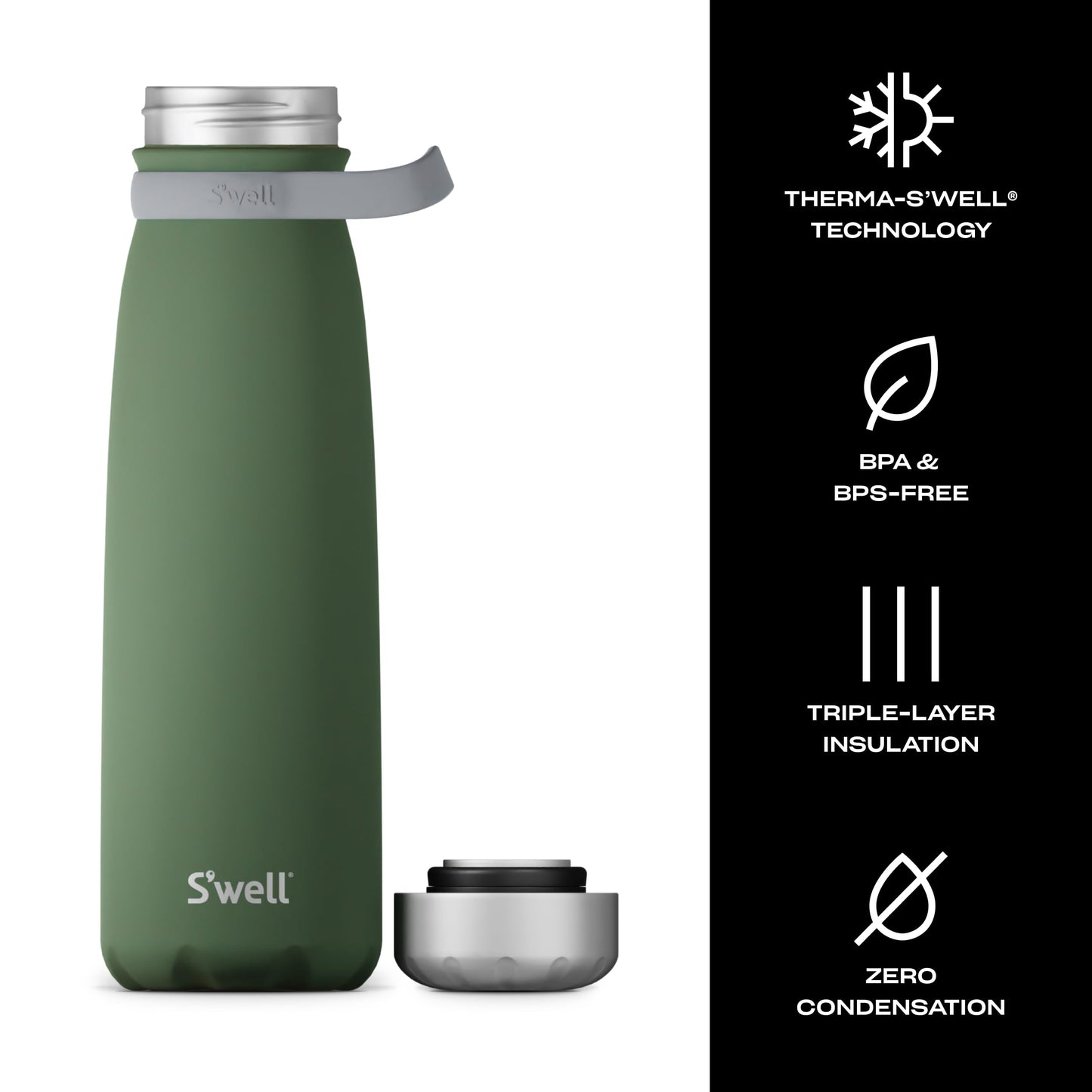 S'well Stainless Steel Traveler With Handle, 40oz, Green Jasper, Triple Layered Vacuum Insulated Containers Keeps Drinks Cold for 60 Hours and Hot for 20, BPA Free, Easy Carrying On the Go