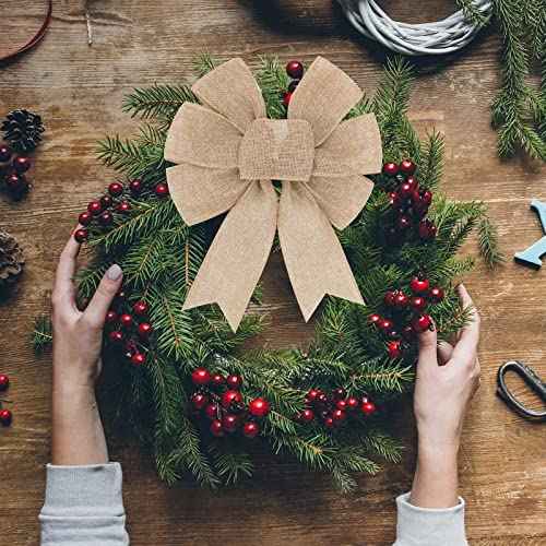 Burlap Wreath Rustic Jute Bow Christmas Tree Topper Ornament for Birthday Wedding Holiday Party Decorations