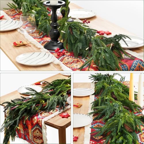 9FT Artificial Norfolk Pine Garland Christmas Decoration with Pine Cones - Trytuny