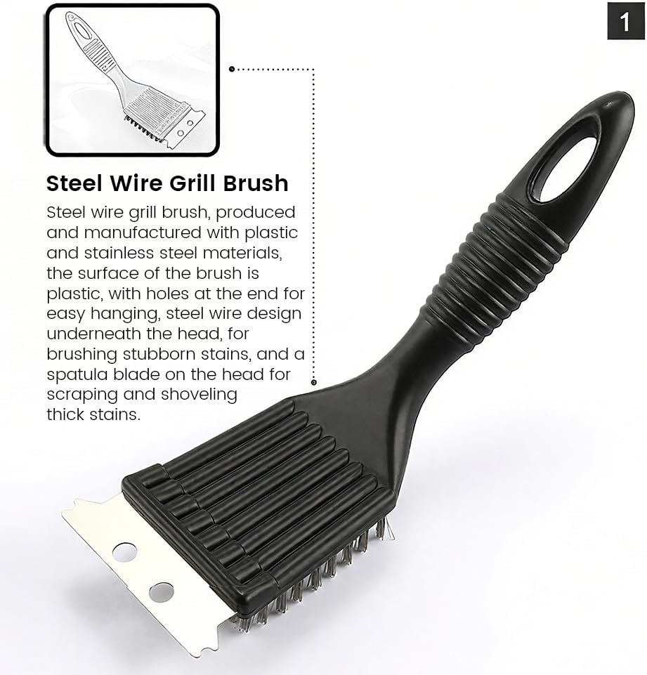 Skiennix Heavy-Duty Grill Brush - Stainless Steel Wire Scraper for Outdoor BBQ Cleaning