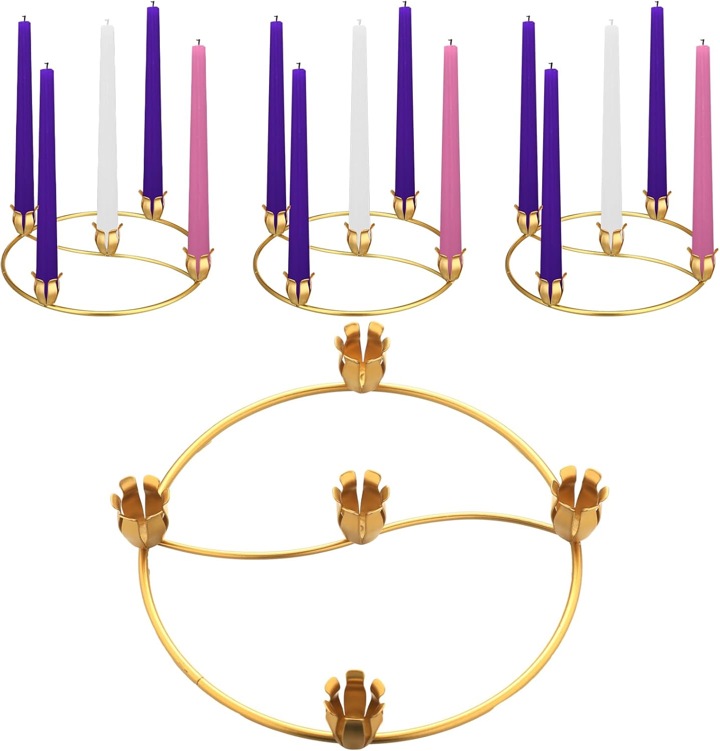 Sliner Christmas Advent Wreath Ring - 4 Pcs Gold Candle Holder for Festive Home Decor