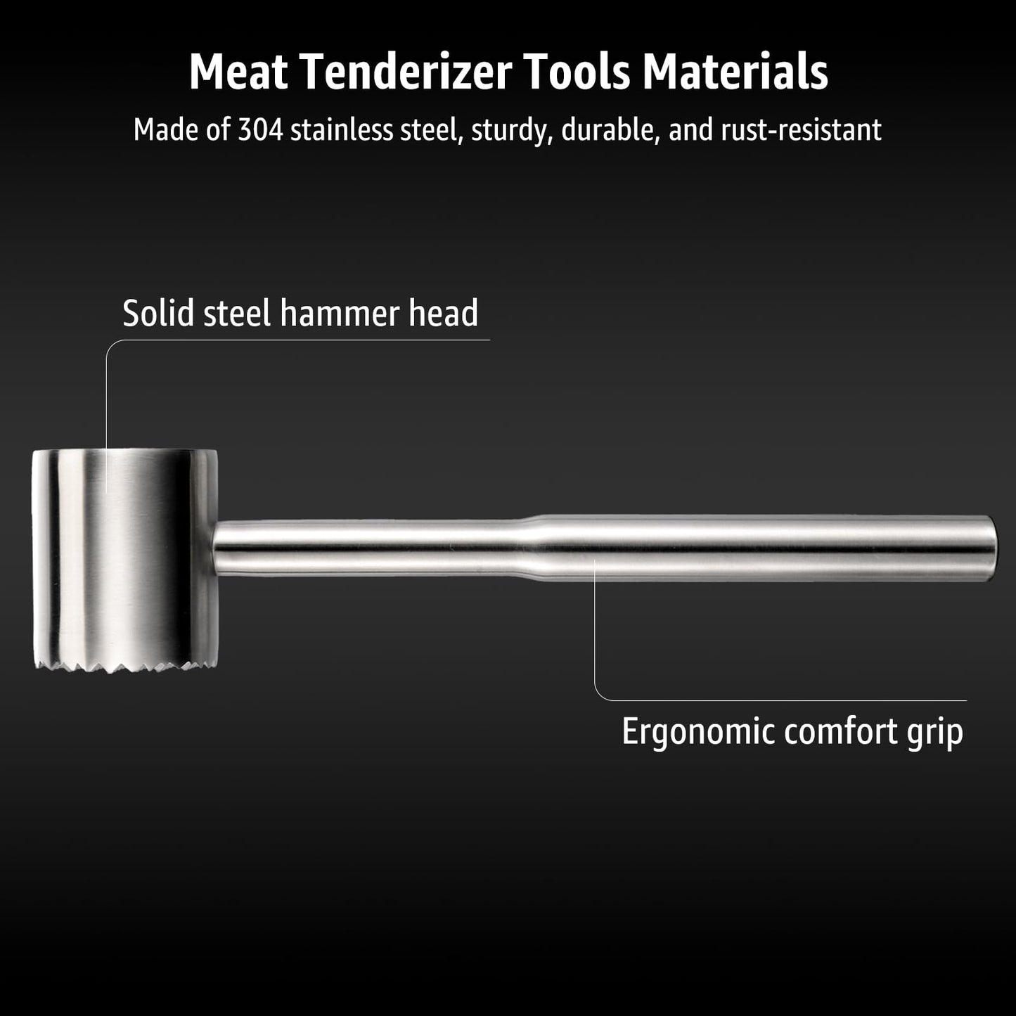 Stainless-Steel Meat Tenderizer Mallet - Meat Tenderizer Tool for Pounder Chicken, Beef, Steak, Pork, Dual-Sided with Ergonomic Handle, Dishwasher Safe