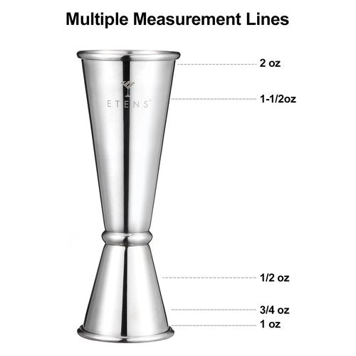 Etens Professional Japanese Jigger w/Measurements Inside – 1 oz 2 oz Cocktail Shot Measure Jigger, Bar Measuring Jigger for Bartending, Drink Measurer Cup (Silver, Stainless Steel)
