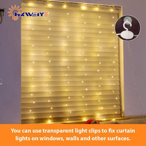 HXWEIYE Short Curtain Lights - 3.3x5Ft Warm White Fairy Light with Timer & 8 Clips for Indoor Decor