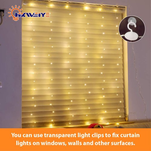 HXWEIYE Short Curtain Lights for Small Window, 3.3x5Ft Warm White Fairy Light with Timer & 8 Clips for Bedroom, Battery Powered 96Led String Light for Indoor Weddings Party Garden Wall Decor