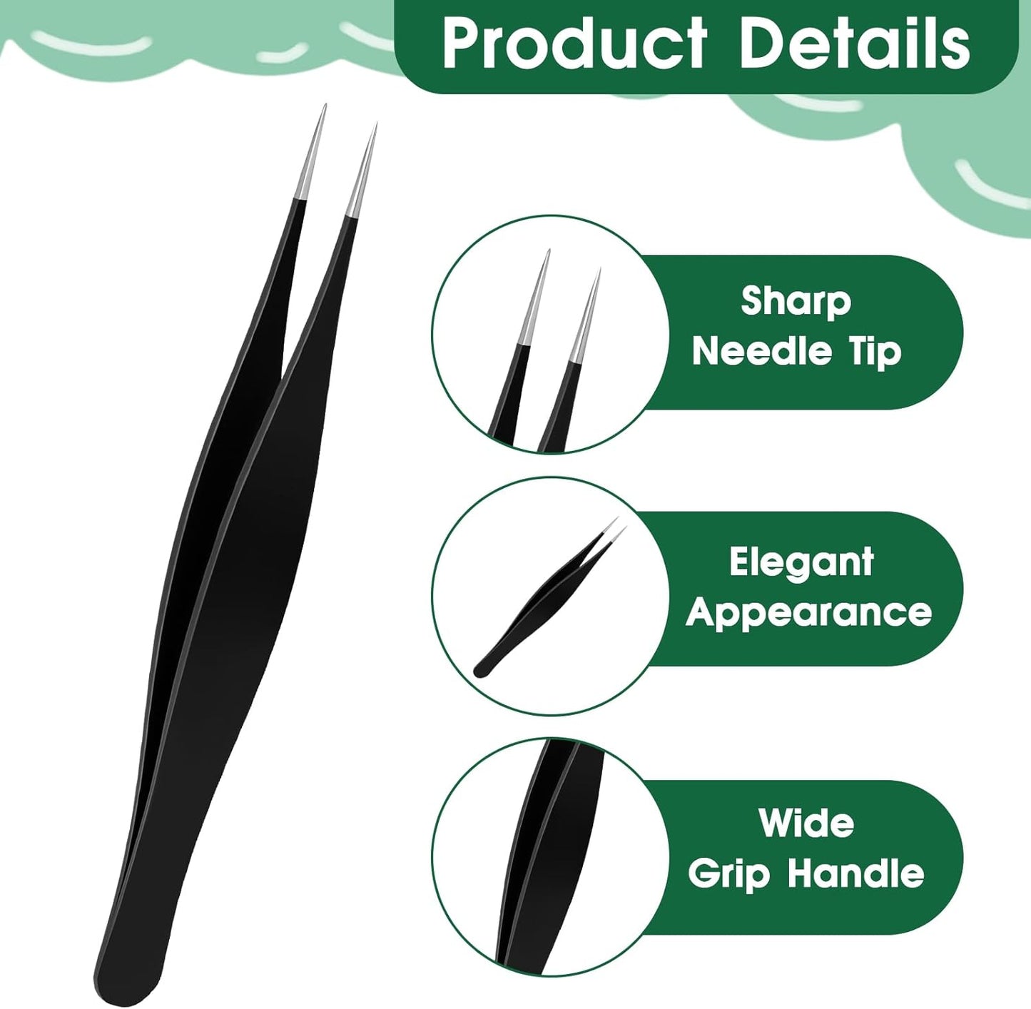 Skiennix Precision Needle Nose Tweezers - Stainless Steel Ingrown Hair & Eyebrow Remover | 3-Piece Set