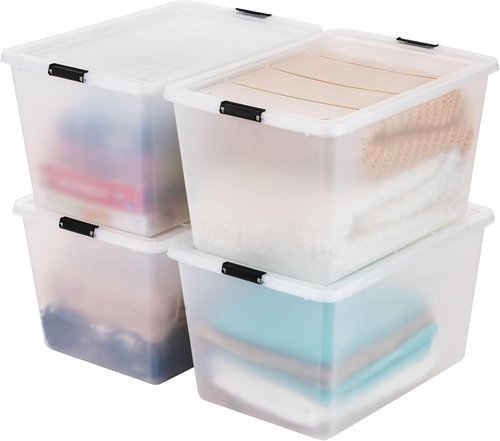 IRIS USA 4-Pack High-Capacity Clip Storage Bins - 55 Quart Latching Lids for Home & Office Organization