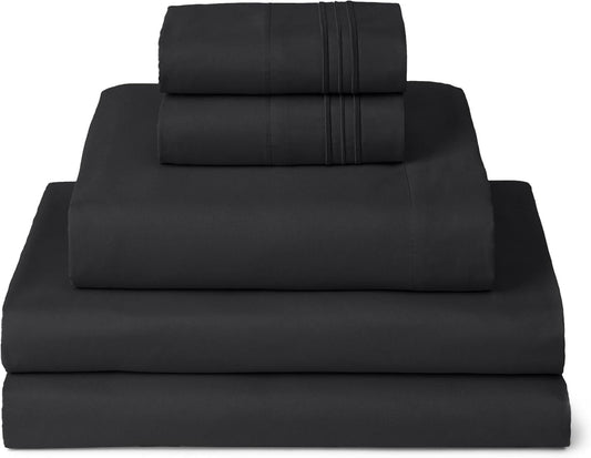 Mellanni Split King Sheets Set - 5 PC Hotel Luxury Bedding | Extra Soft, Cooling, Wrinkle Resistant (Black)