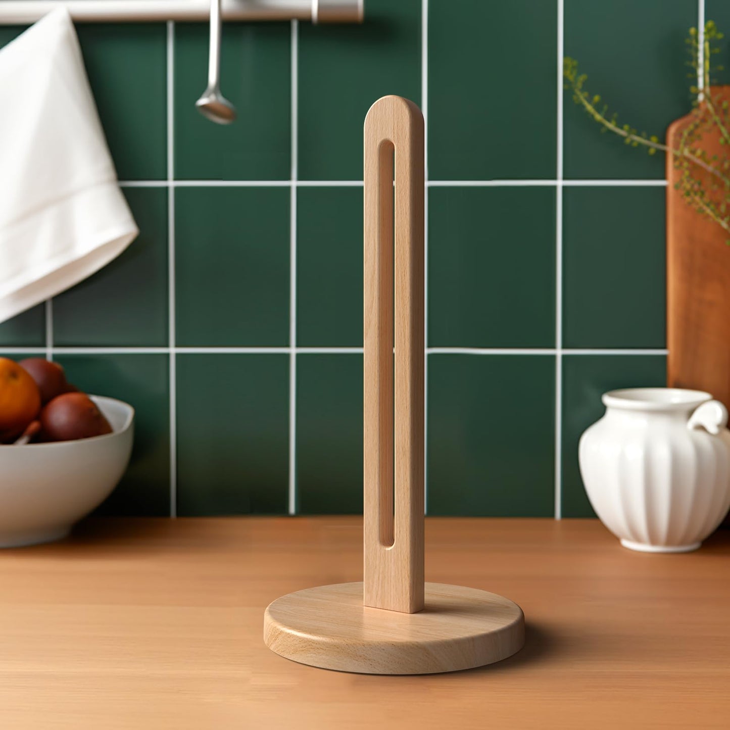 KitchLife Wooden Paper Towel Holder Countertop, Fits Jumbo Roll, Solid Freestanding Beech Wood Light Wood Paper Towel Dispenser Stand with Non-Slip Base