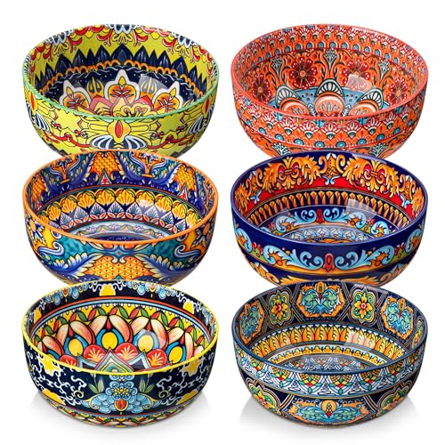 Vancasso 6-Piece Colorful Porcelain Cereal Bowls Set, 28oz Kitchen Dinnerware