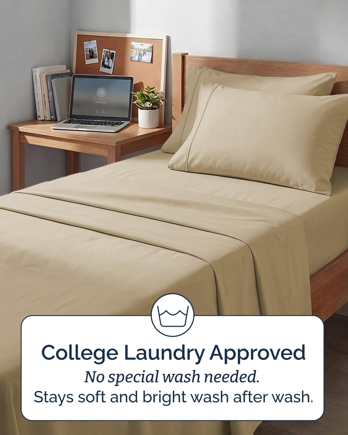 Skiennix Extra Deep Twin XL Sheet Set | 4-Piece Breathable Cooling Bedding - Soft, Wrinkle-Free, Beige