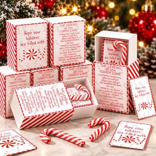 Wonderjune 60 Sets Christmas Candy Cane Gift Set with Story Cards & Boxes
