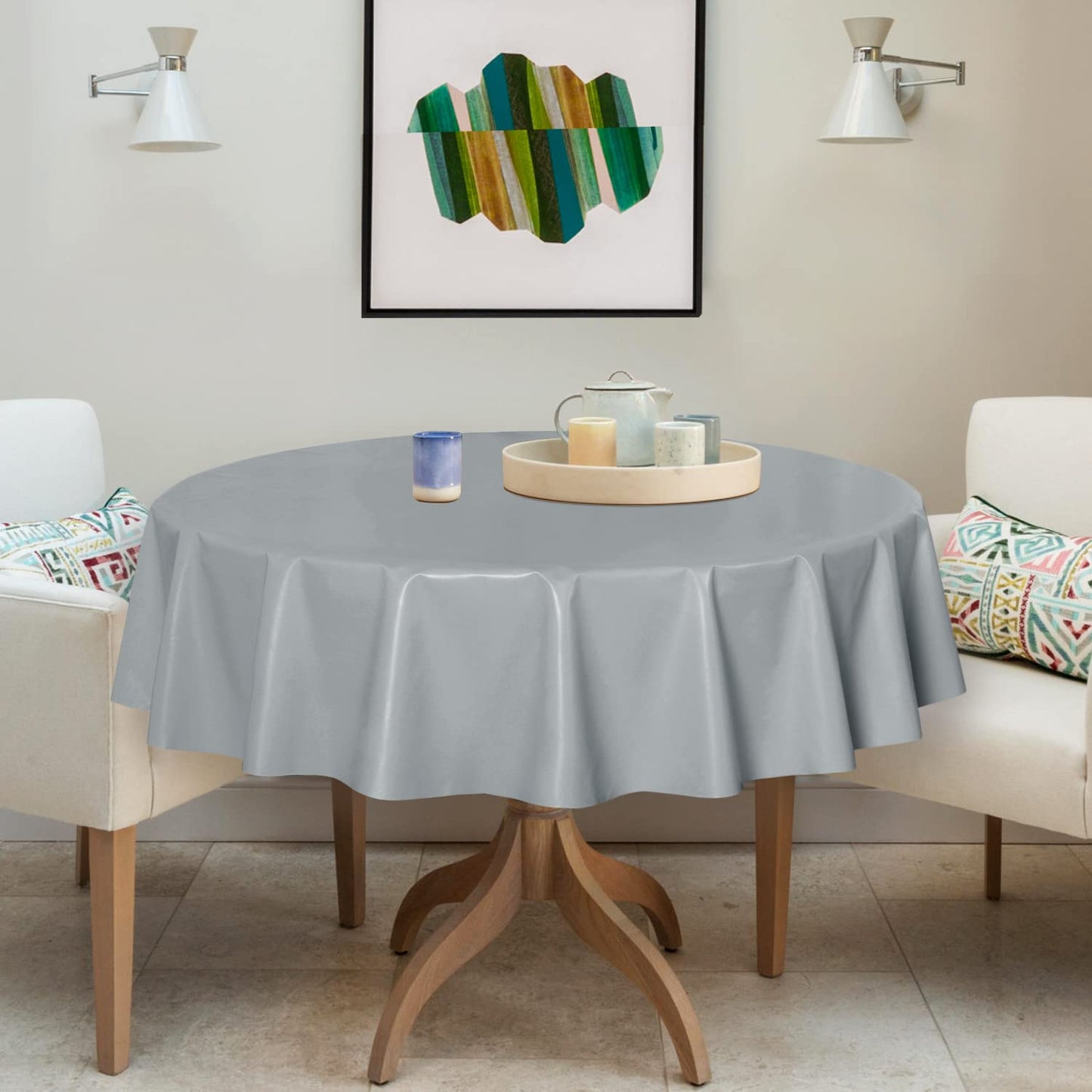 sancua 100% Waterproof Rectangle PVC Tablecloth - 54 x 78 Inch - Oil Proof Spill Proof Vinyl Table Cloth, Wipe Clean Table Cover for Dining Tables, Buffet Parties and Camping, Silver Grey
