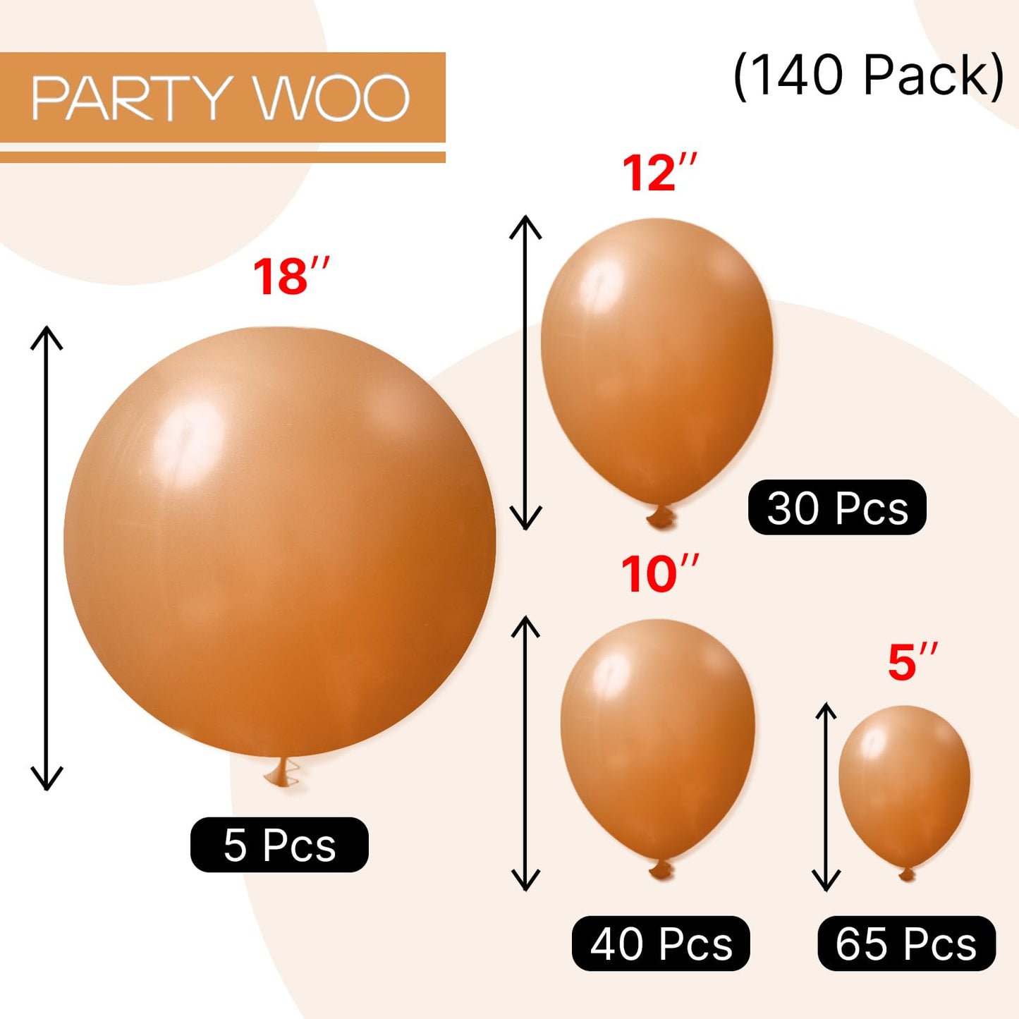 PartyWoo Tan Balloons 140 pcs Different Sizes of 18 12 10 5 Inch Boho Neutral Light Brown Coffee Fall Latex Balloon Arch Kit for Birthday Safari Boy Baby Shower Jungle Party Decorations Brown-F10