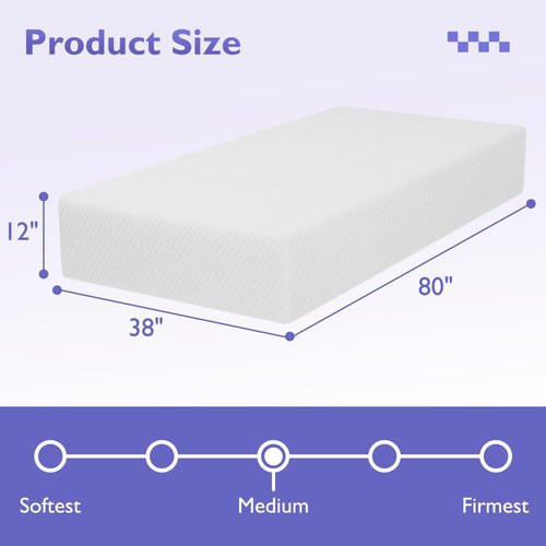 FDW 12-Inch Twin XL Mattress - Medium Firm Gel Memory Foam | White Bed in a Box | CertiPUR-US Certified, Pressure Relief & Cooling Foam