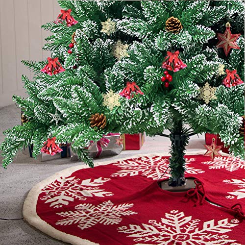 Red 48" Knitted Christmas Tree Skirt with Snowflake Pattern – Glitzhome