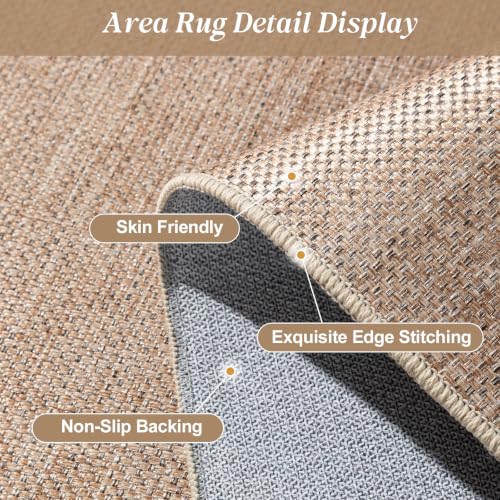 6' x 9' Outdoor Indoor Jute Rug with Non-Slip Backing - Farmhouse Neutral Washable Carpet - Nature Variation