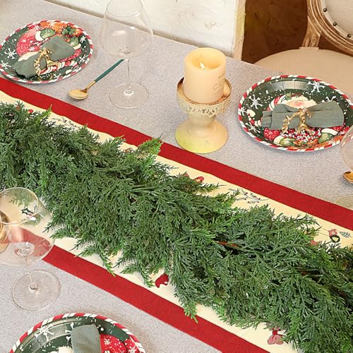 6FT Cedar Garland Artificial Faux Greenery for Mantle & Fireplace - IPOOLTENG