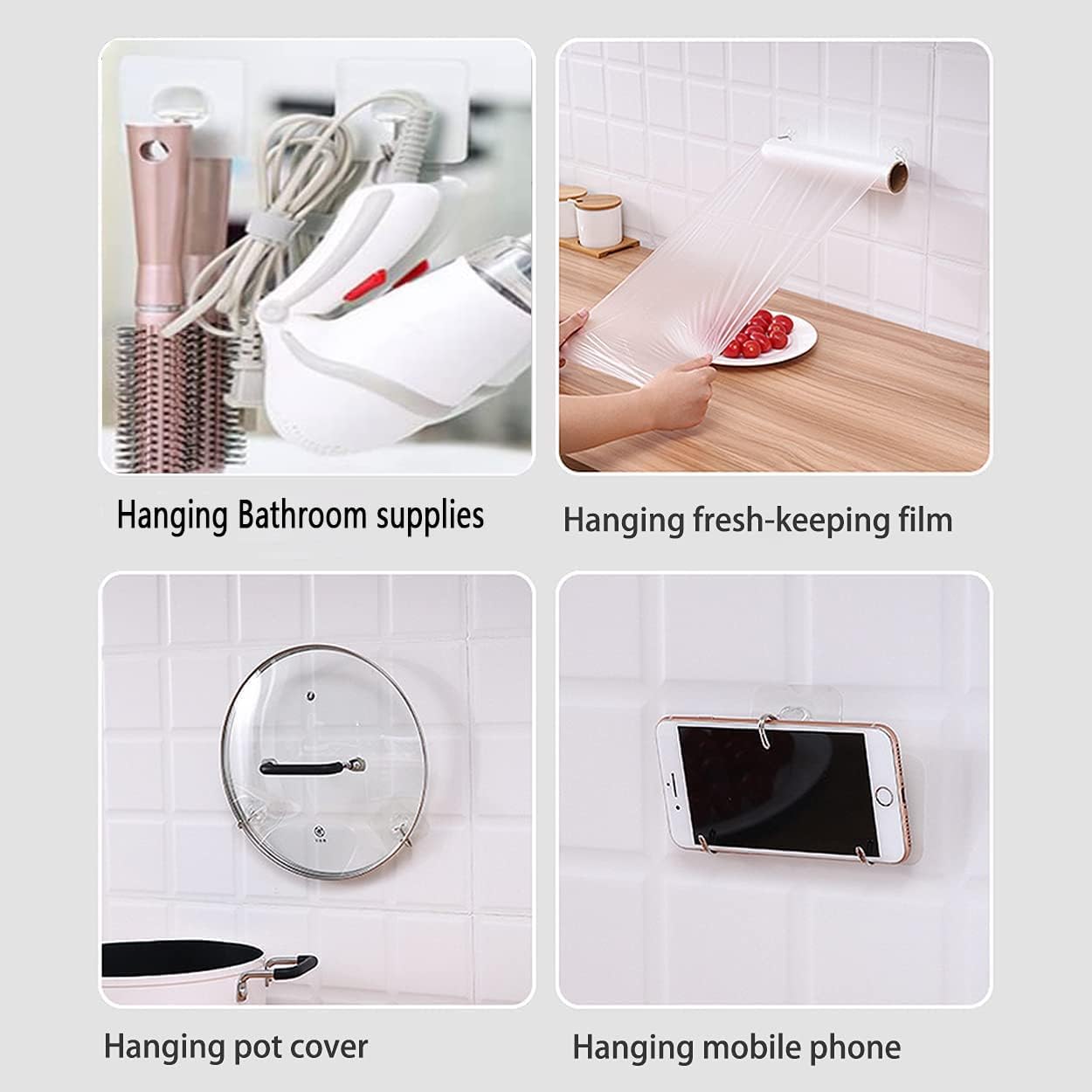 Adhesive Hooks - Heavy Duty 24lb Max Transparent Wall Hangers | 24 Pack for Home & Kitchen Use