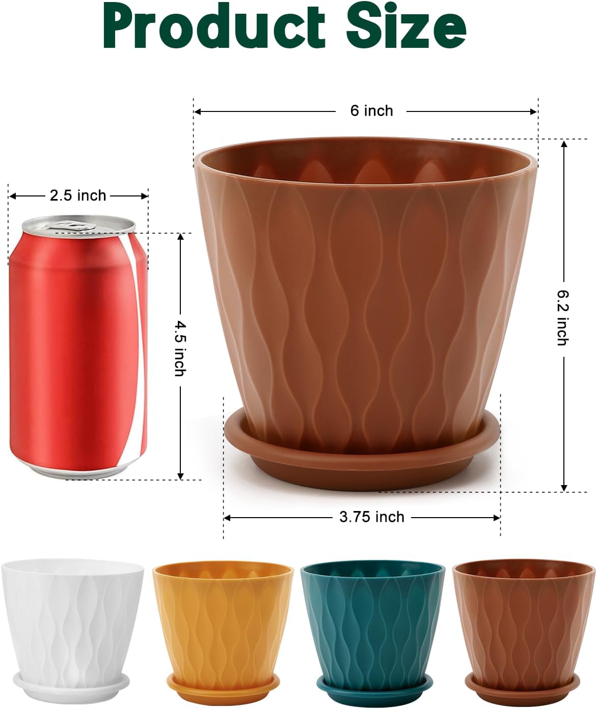 Skiennix 6-Inch Indoor Planter Pots - Drainage Hole & Tray Saucer | Multicolor, Set of 5 for Garden Plants
