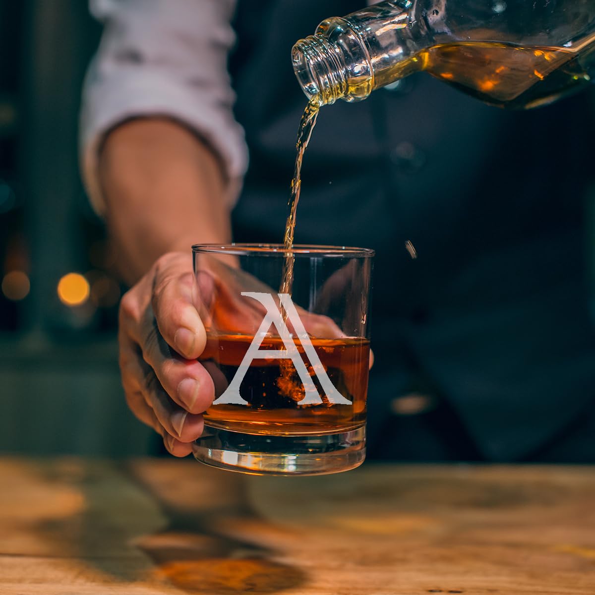 Orchers Personalized Scotch Whiskey Glass Engraved - Initial and Matching Leather Coaster (Single, [A])