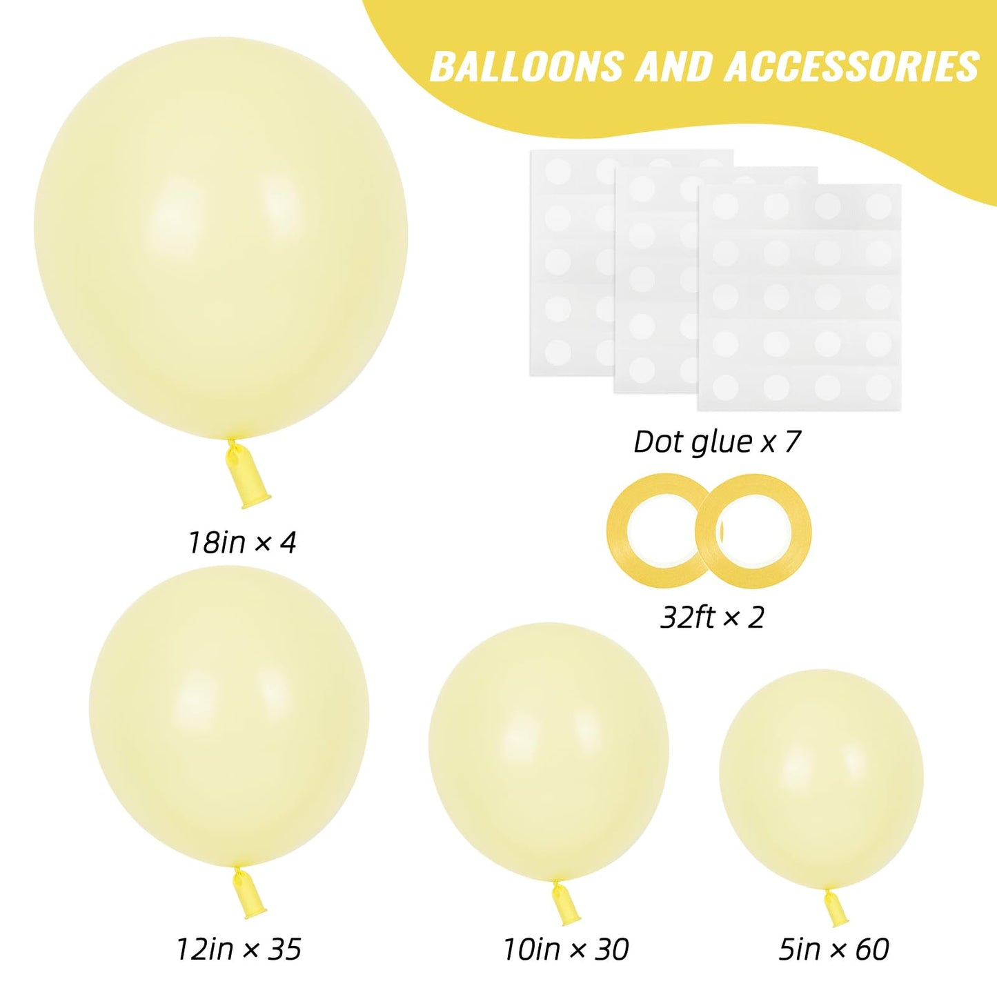RUBFAC 129pcs Pastel Yellow Balloons Different Sizes 18 12 10 5 Inches Light Yellow Balloons for Happy Birthday Wedding Anniversary Baby Shower Easter Garland Arch Party Decoration