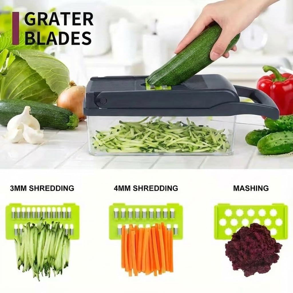 Vegetable Chopper, All in One Vegetable Chopper, 16 Blade Slicer for Kitchen, Food Chopper, Vegetable Slicer and Spiralizer, Cutter, Dicer, Grater, Kitchen Gadgets Sets with Container,