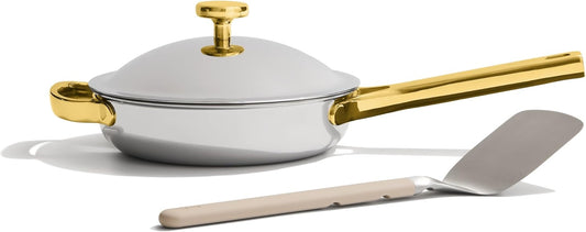 Our Place Mini Titanium Always Pan Pro - 8.5" PFAS-Free Nonstick Frying Pan with Spatula | Chef-Grade Tri-Ply Stainless Steel & Aluminum | Induction & Oven-Safe up to 750°F | Gold