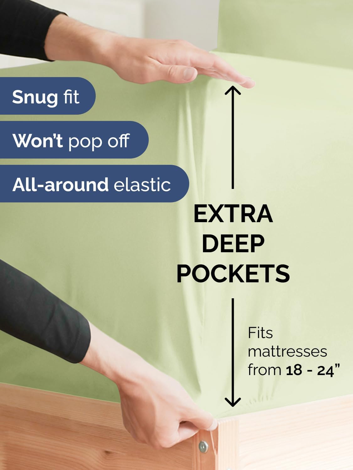 Skiennix Extra Deep Cal King Sheet Set - 6 Piece Breathable Cooling Bedding - Soft Wrinkle-Free Light Sage