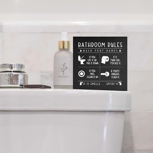 Funny Restroom Sign by Rustic Home Decor - Black Wooden Box with Bathroom Rules | Perfect Gift for Thanksgiving & Christmas