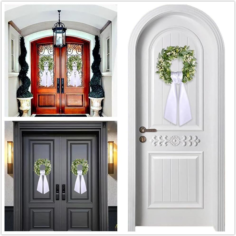 Skiennix Green Leaves Wreaths for Front Door Decor - Set of 2 Outdoor Decorations