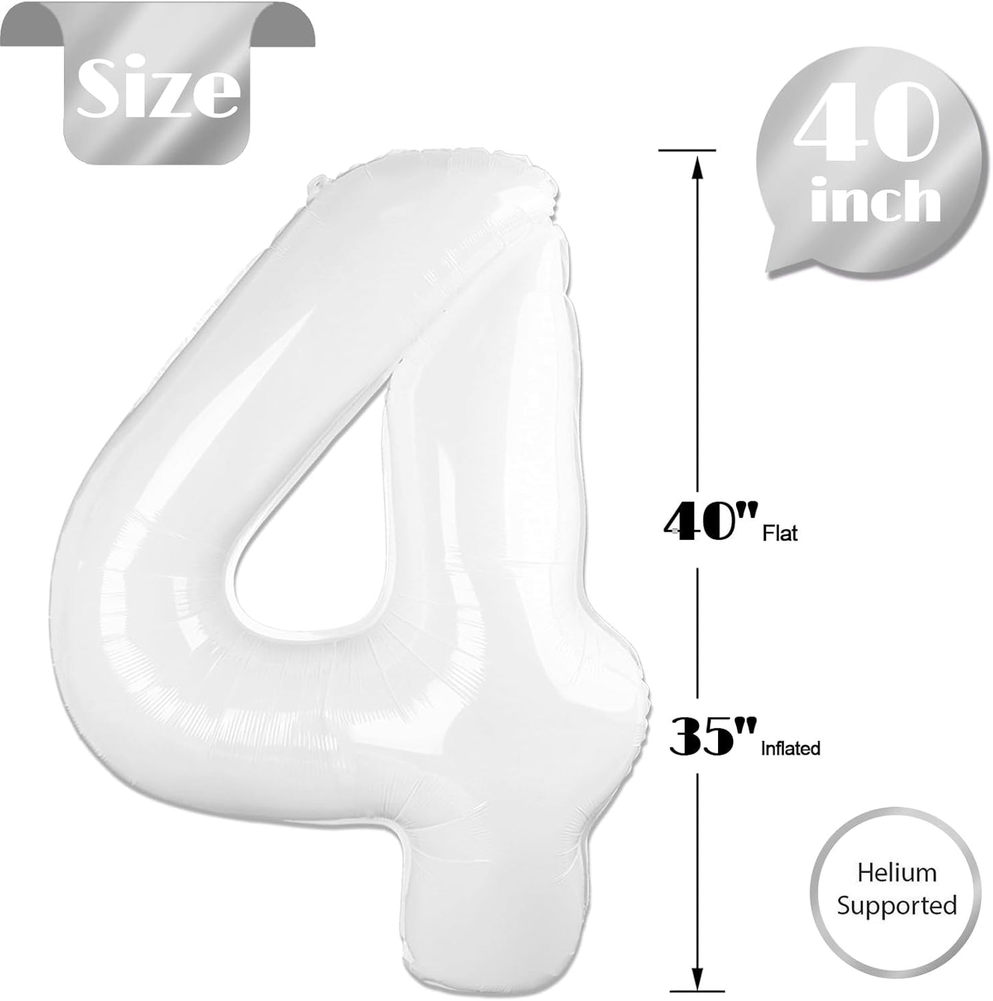 Translucent Number 4 Balloon by [Brand Name] - 40 Inch White Party Decoration for Celebrations