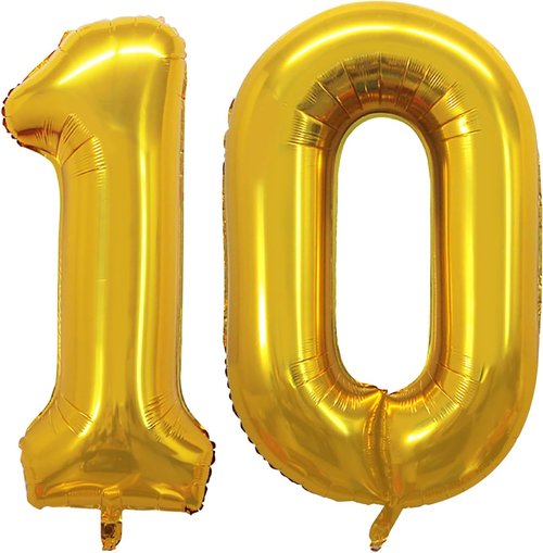 GOER Jumbo Number 10 Balloons - 42 Inch Gold Foil Helium Balloons for 10th Birthday & Anniversary