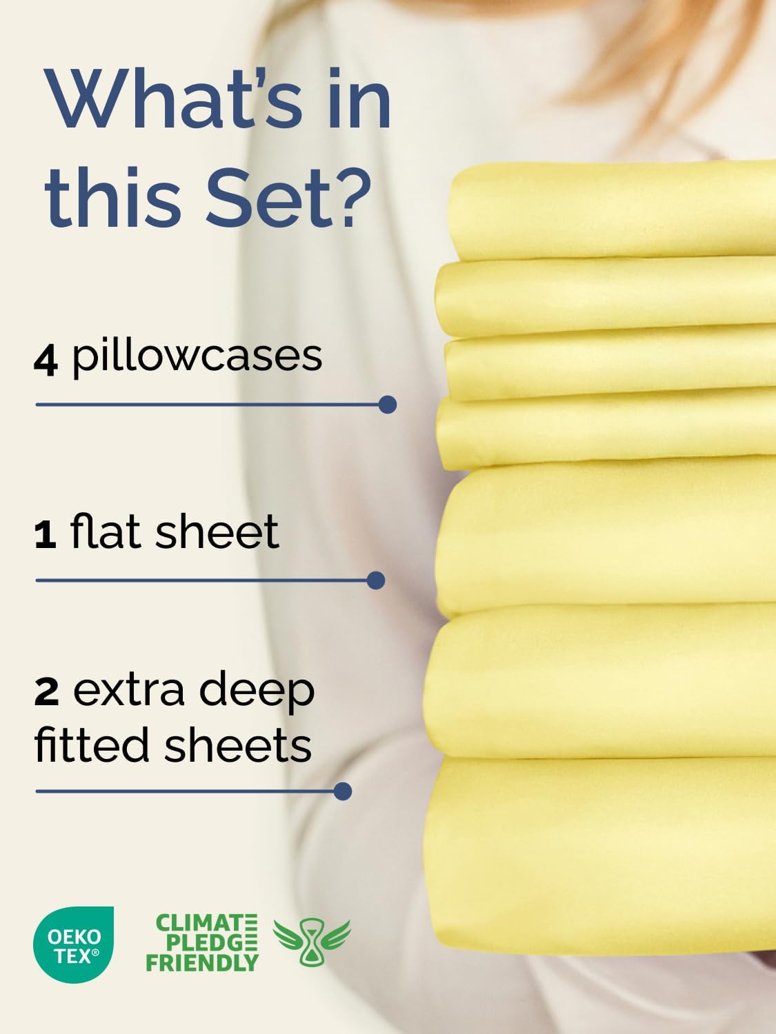 Skiennix Extra Deep Split King Sheet Set - 7 Piece Breathable Cooling Bedding - Soft, Wrinkle-Free Yellow