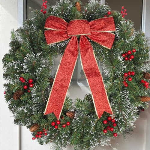 Red 24 Inch Outdoor Christmas Wreath Front Door Decor - Large Winter Holiday Garland